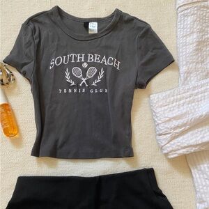 South Beach Tennis Club grey baby tee in size XS